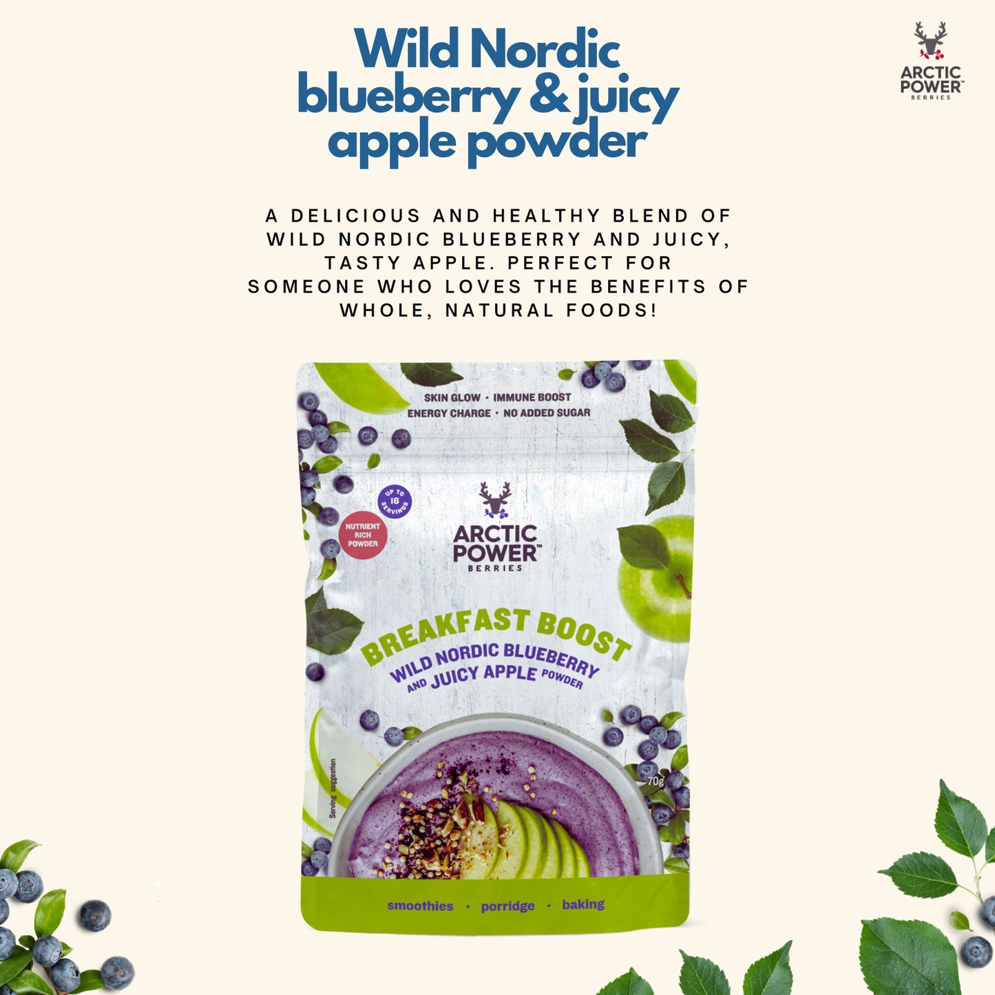 Blueberry & apple powder, 70g